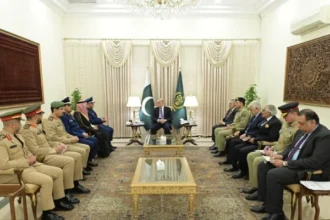 Saudi Armed Forces Chief of General Staff (CGS) General Fayyadh Bin Hameed Al Rowaili calls on Prime Minister Shehbaz Sharif at PM House, Islamabad, November 24, 2025.