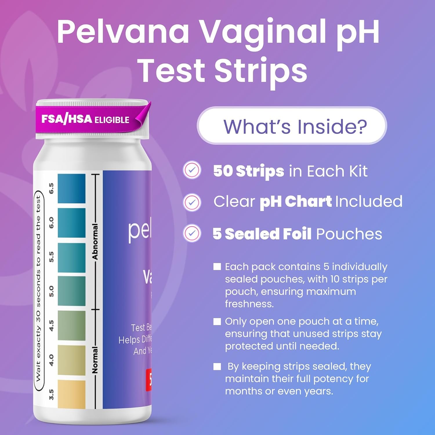Pelvana Vaginal pH Test Strips for Women – 50 Strips, at-Home BV and Yeast Infection Test Kit, Vaginal pH Tester to Differentiate Between Conditions - Image 7