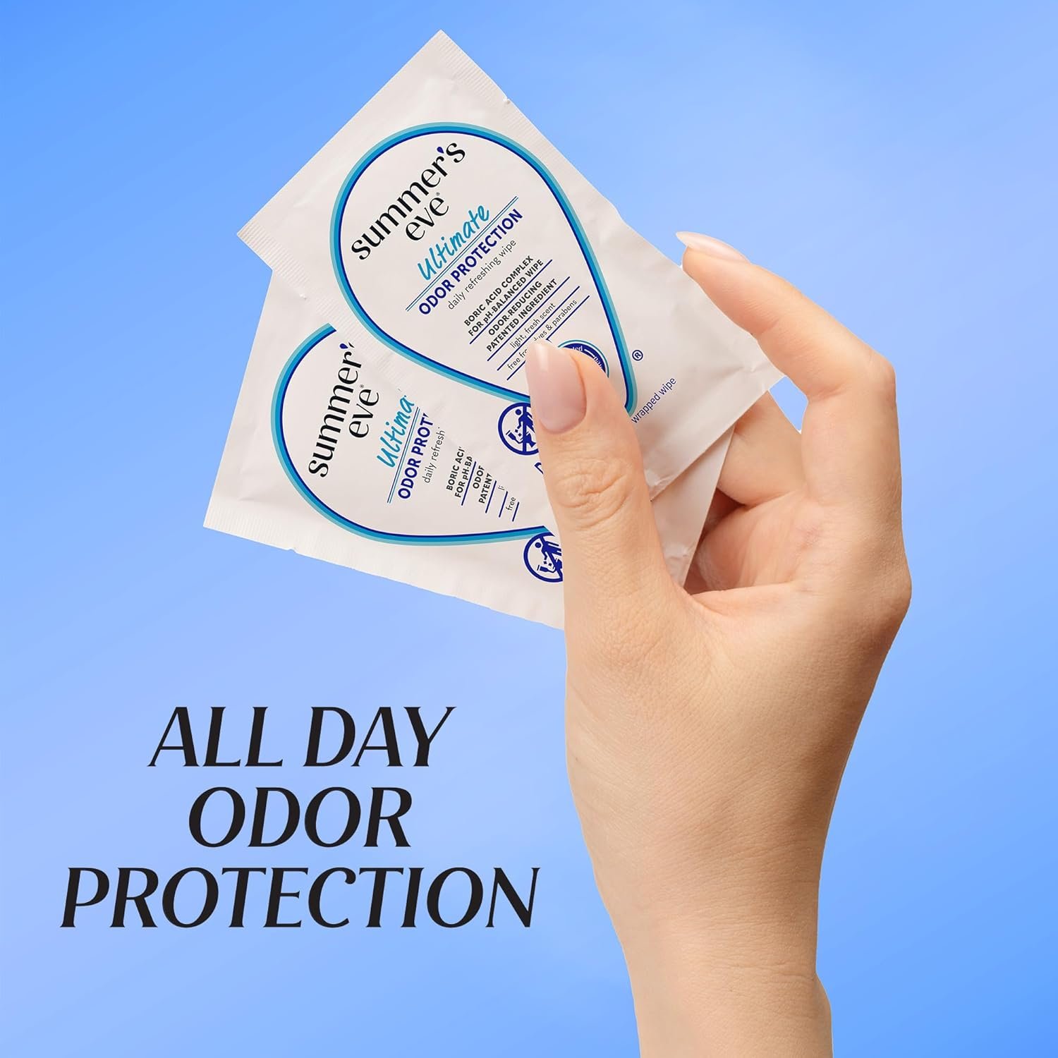 Summer's Eve Ultimate Odor Protection Daily Feminine Wipes, Gentle pH-Balanced Formula with Boric Acid Cleanses & Removes Vaginal Odor, Individually Wrapped Body Wipes, 12 Count - Image 7