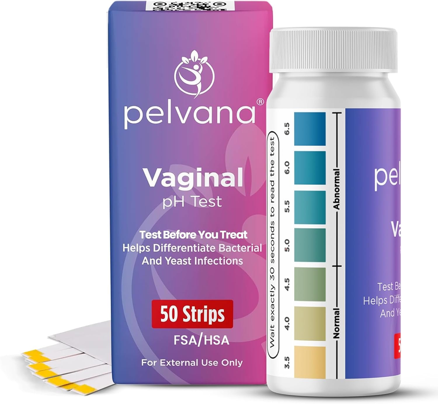 Pelvana Vaginal pH Test Strips for Women – 50 Strips, at-Home BV and Yeast Infection Test Kit, Vaginal pH Tester to Differentiate Between Conditions