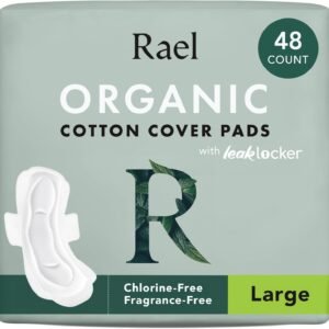 Rael Pads for Women, Organic Cotton Cover - Period Pads with Wings, Feminine Care, Sanitary Napkins, Heavy Absorbency, Unscented (Large, 48 Count)