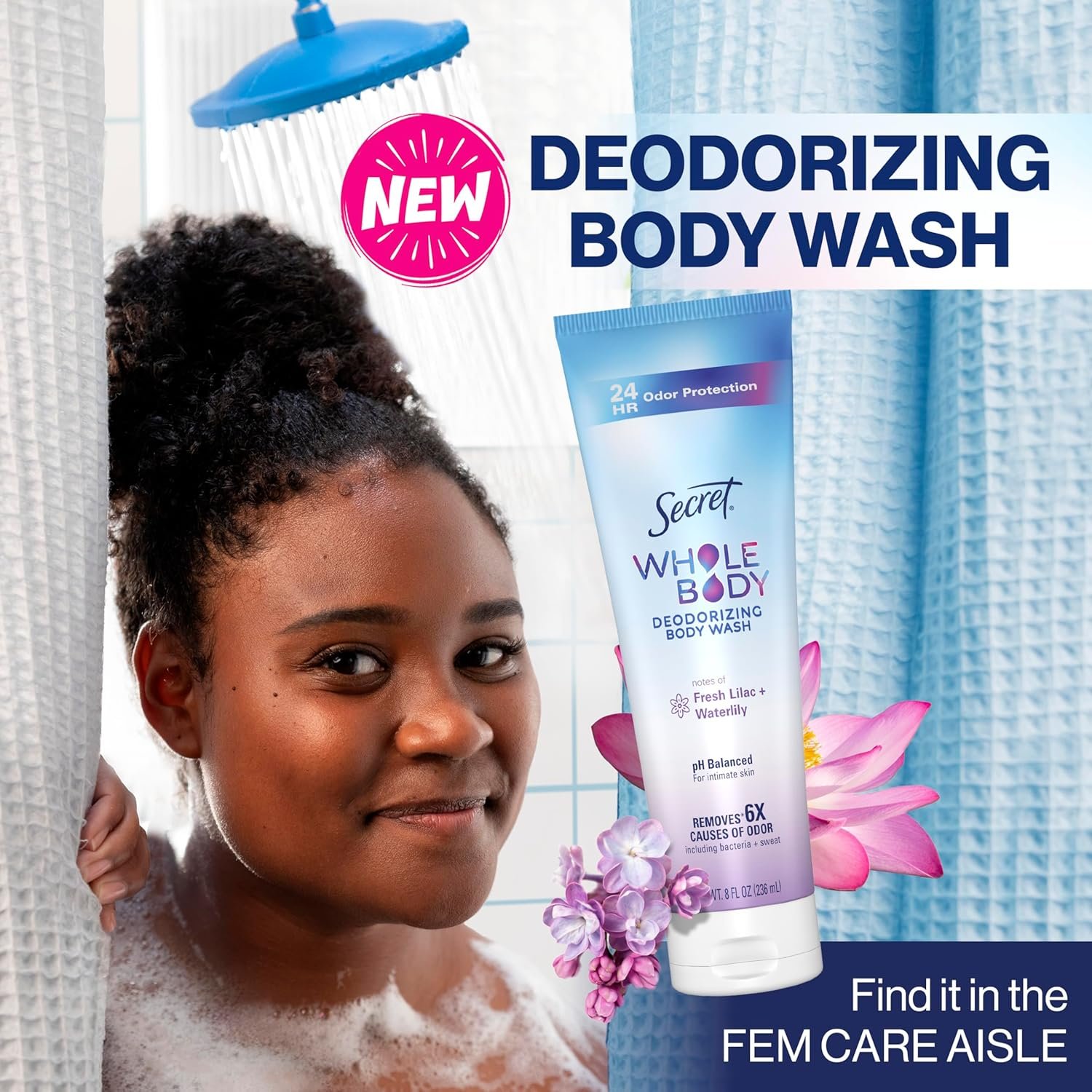 Secret Feminine Wash, 24 HR Deodorizing Feminine Body Wash for Women, Removes 6x Causes of Odor, PH Balanced, Safe to Use Everywhere, Lilac & Waterlily Scent, 8.0 oz - Image 4