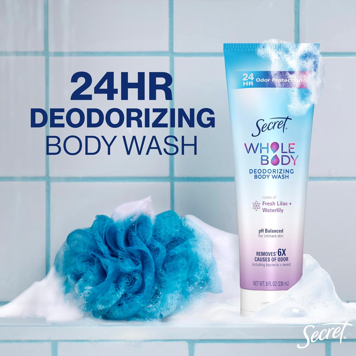 Secret Feminine Wash, 24 HR Deodorizing Feminine Body Wash for Women, Removes 6x Causes of Odor, PH Balanced, Safe to Use Everywhere, Lilac & Waterlily Scent, 8.0 oz - Image 7