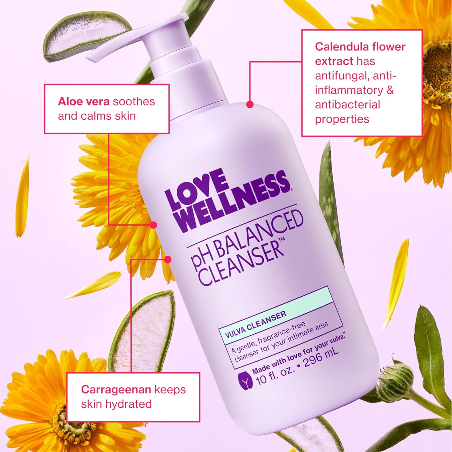 Love Wellness pH Balancing Cleanser | Feminine Vulva Wash for Intimate Health & Hygiene | Fragrance-Free, Non-Irritating & pH Matched | With Aloe Vera & Calendula for Sensitive Skin | 10 Fl Oz - Image 7
