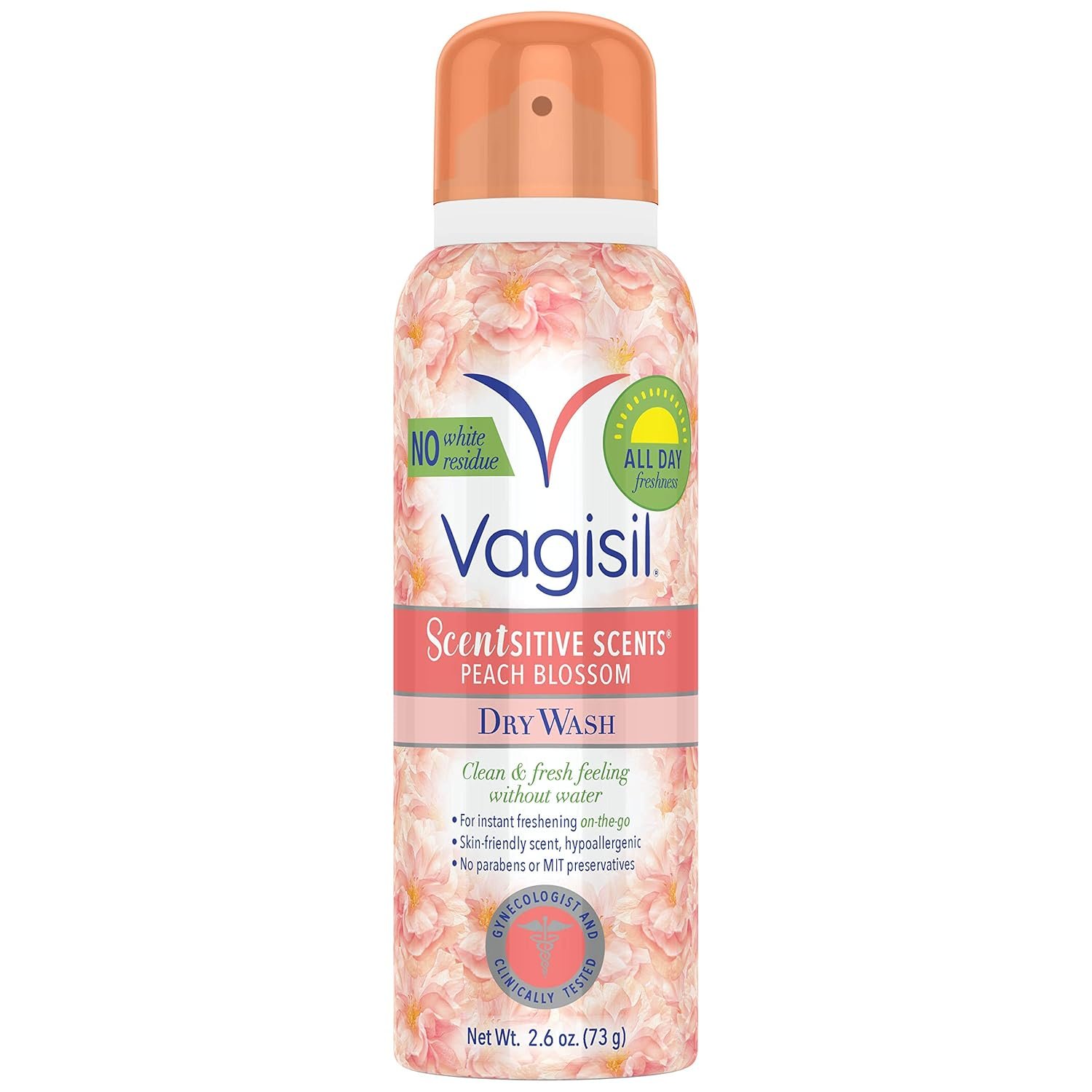 Click to see full view Vagisil Scentsitive Scents Feminine Dry Wash Deodorant Spray for Women, Gynecologist Tested, Paraben Free, Peach Blossom, 2.6 Ounce (Pack of 1)