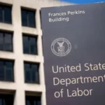 Sign outside the United States Department of Labor building in Washington, DC, as new data shows US unemployment rising to a four-year high.
