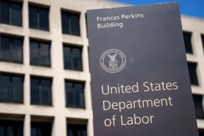 Sign outside the United States Department of Labor building in Washington, DC, as new data shows US unemployment rising to a four-year high.