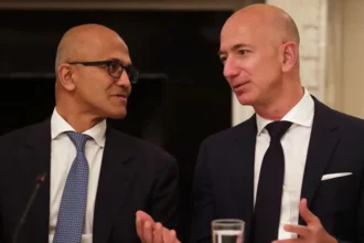 Microsoft's Satya Nadella (left) and Amazon founder Jeff Bezos (right) are bullish on India.