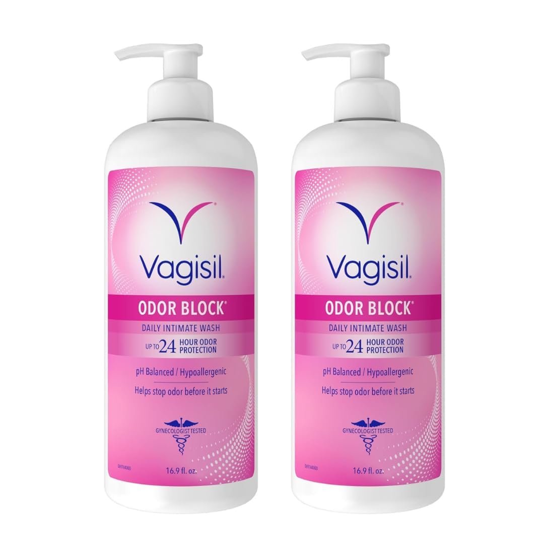 Vagisil Feminine Wash for Intimate Area Hygiene, Odor Block, Gynecologist Tested, Hypoallergenic, 16.9 oz with Pump (Pack of 2)