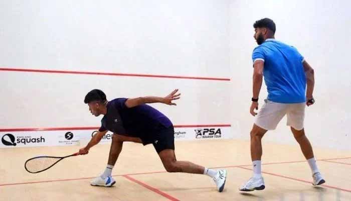 Pakistan's Noor Zaman (left) can be seen in action during the qualifying round of the British Open Squash Championship against Egypt's Kareem El Torkey in this undated image.