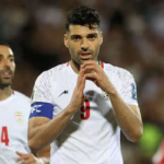 Iran’s Mehdi Taremi celebrates after scoring the second goal in Group A match against North Korea on June 10, 2025.