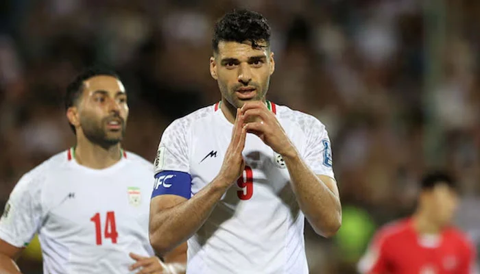 Iran’s Mehdi Taremi celebrates after scoring the second goal in Group A match against North Korea on June 10, 2025.