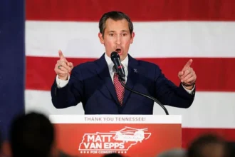 Campaign-style sign reading 'Thank you Tennessee!' with the name 'Matt Van Epps' below."