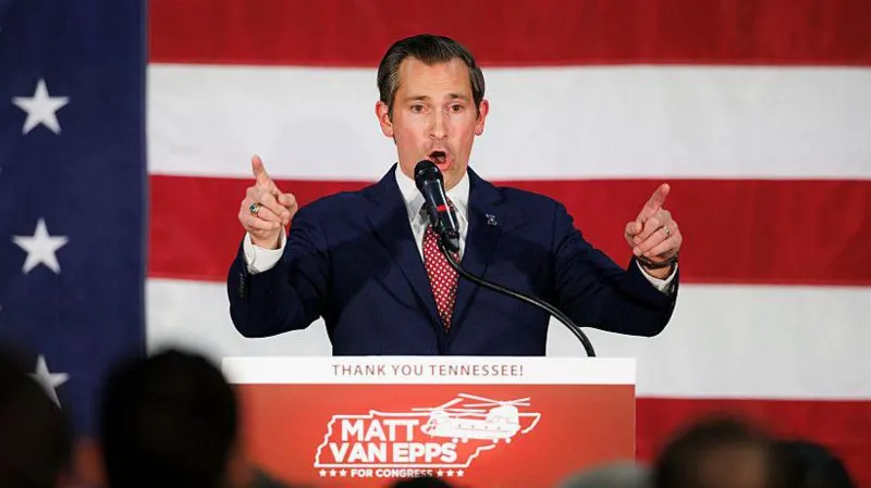 Campaign-style sign reading 'Thank you Tennessee!' with the name 'Matt Van Epps' below."