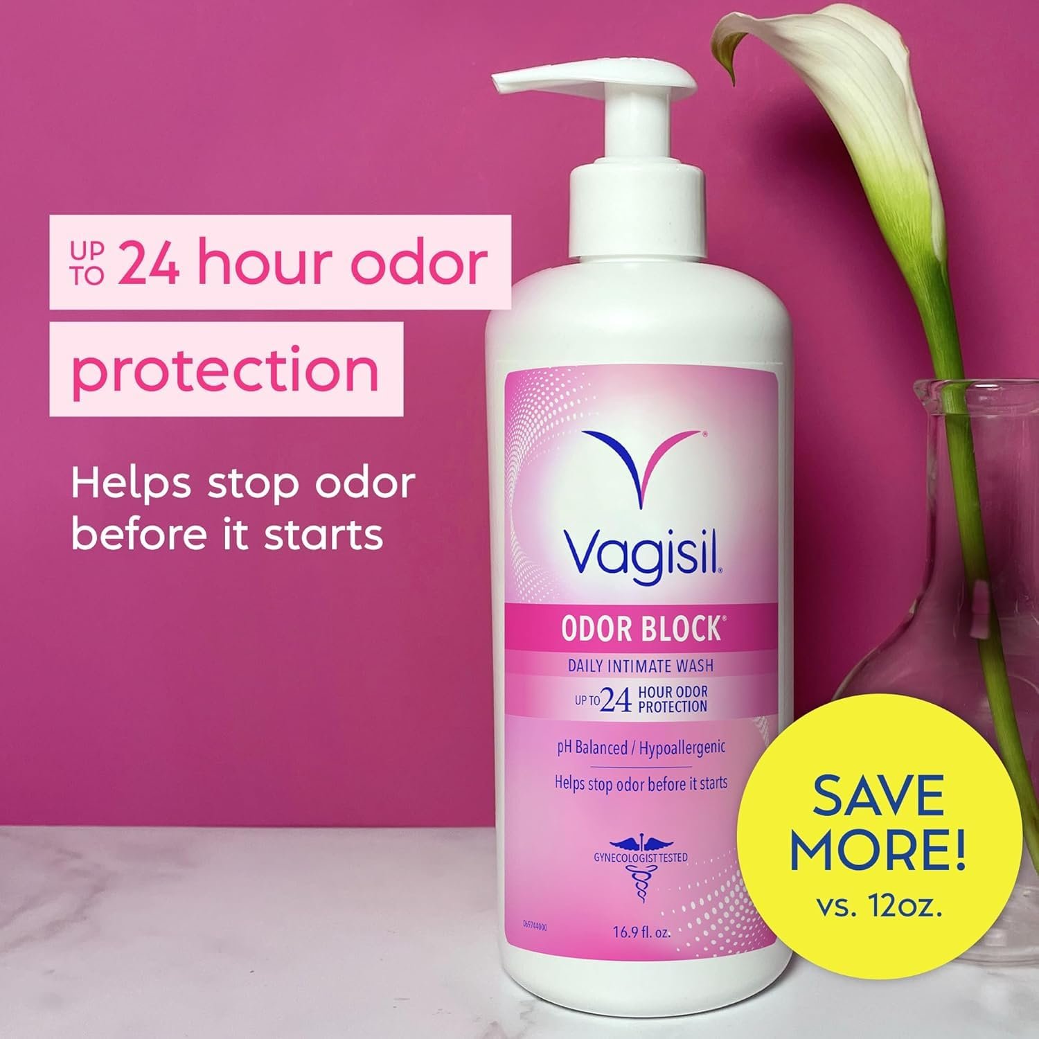 Vagisil Feminine Wash for Intimate Area Hygiene, Odor Block, Gynecologist Tested, Hypoallergenic, 16.9 oz with Pump (Pack of 2) - Image 5