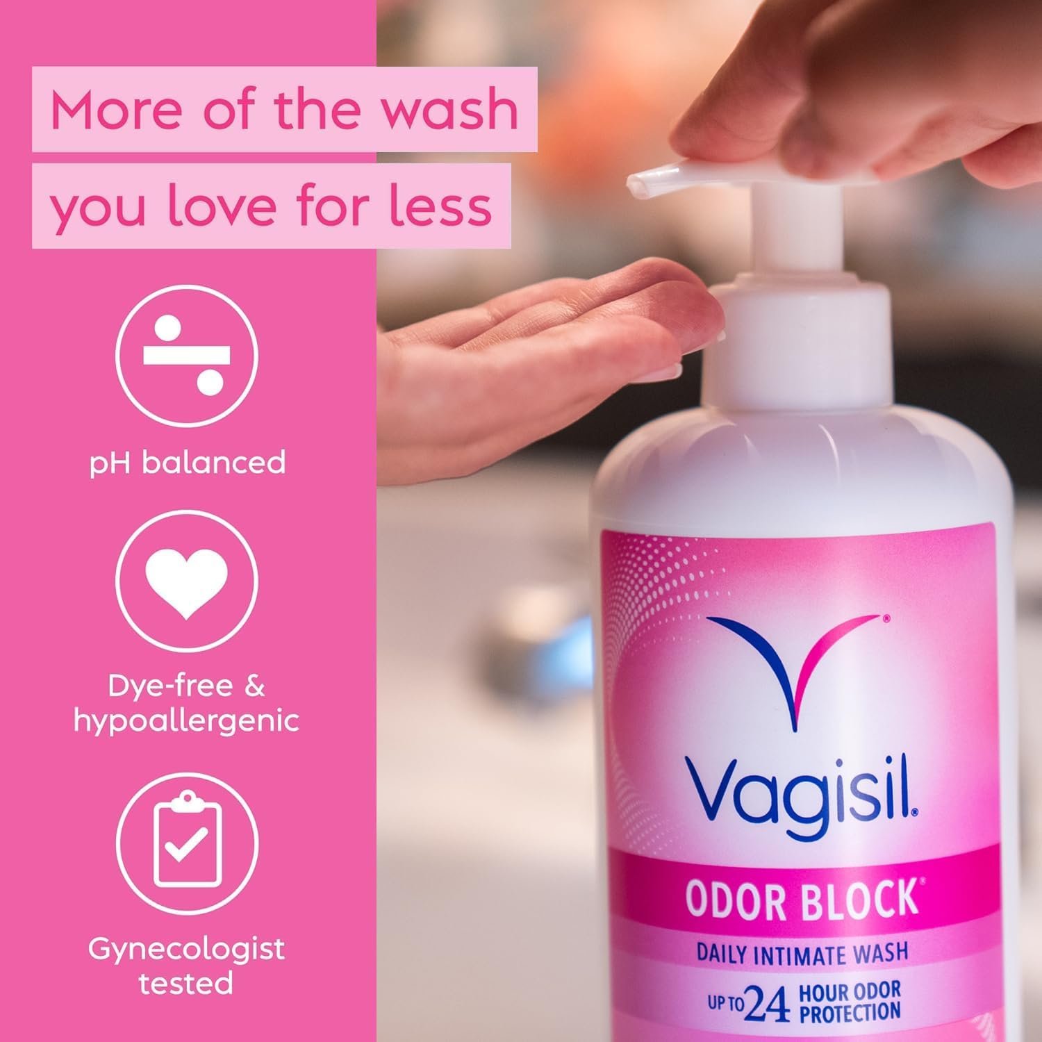 Vagisil Feminine Wash for Intimate Area Hygiene, Odor Block, Gynecologist Tested, Hypoallergenic, 16.9 oz with Pump (Pack of 2) - Image 6
