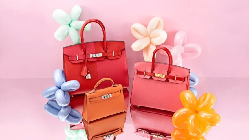 Hermès Birkin and Kelly handbags in vibrant colors displayed as luxury resale icons reflecting strong value retention in 2025