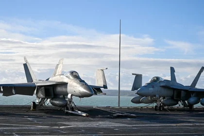 US F/A-18 Super Hornet flying during heightened tensions near Venezuela.