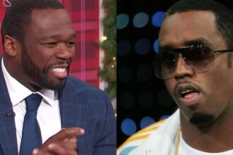 50 Cent speaking about the 140 hours of unreleased Diddy footage during a TV interview.