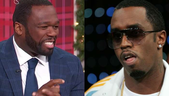 50 Cent speaking about the 140 hours of unreleased Diddy footage during a TV interview.
