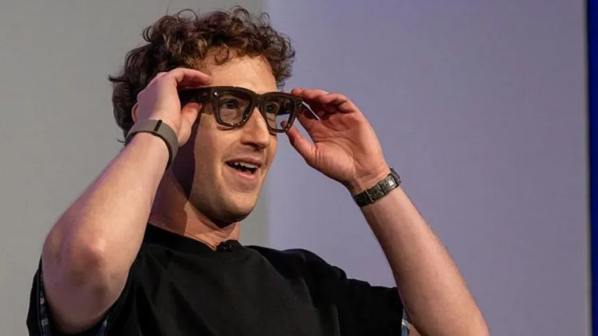 Meta boss Mark Zuckerberg showing off a pair of Meta's smart glasses.
