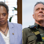 Former Chicago Mayor Lori Lightfoot speaking at a press conference, warning Border Patrol Commander Gregory Bovino about federal actions in Chicago.