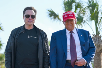 Donald Trump and Elon Musk shaking hands during their public appearances, highlighting their 2025 political partnership and eventual feud.