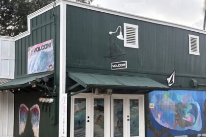 Boardriders flagship store in Waikīkī, Hawaii, showcasing surf and action sports brands like Quiksilver, Billabong, Volcom, Roxy, and RVCA.