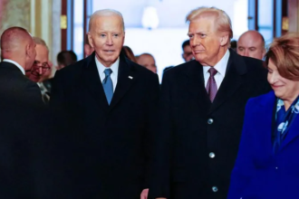 Plaque under President Joe Biden’s portrait at the White House claiming election and migration controversies.