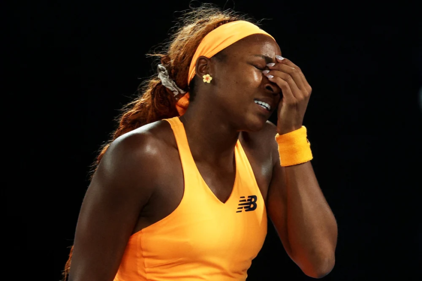 Coco Gauff reacting emotionally after her quarterfinal loss at the Australian Open