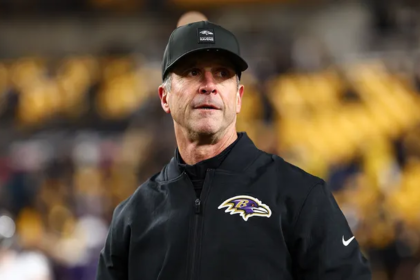 John Harbaugh during a press conference after being fired by the Baltimore Ravens with President Trump endorsing him on social media