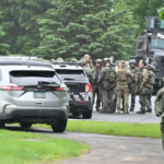 Police activity in Minneapolis during protests alongside winter storm conditions and Super Bowl 60 teams Seattle Seahawks and New England Patriots