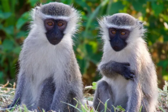Vervet monkeys spotted on a residential street in St Louis after escaping and roaming the neighborhood
