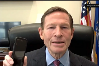 Senator Richard Blumenthal speaking about crypto risks to the US banking system