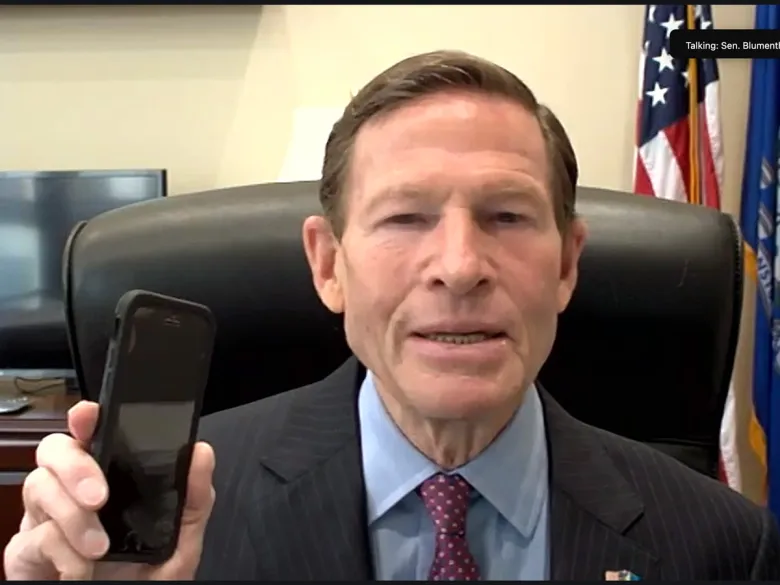 Senator Richard Blumenthal speaking about crypto risks to the US banking system