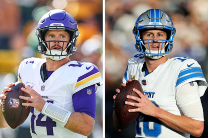 Sam Darnold celebrating after leading the Seattle Seahawks to the Super Bowl following the NFC Championship win