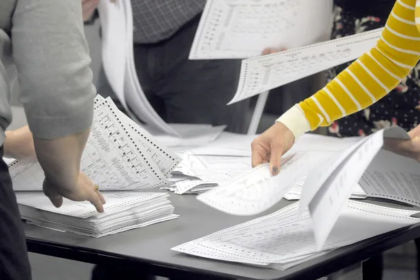 Texas Republican election officials reviewing ballots and discussing hand-count procedures ahead of the March primary elections.