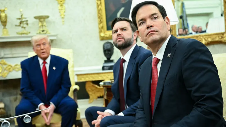 President Trump with his Cabinet of former rivals JD Vance, Marco Rubio, and RFK Jr., working together to advance American policies