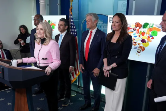 Trump administration officials announce new nutrition guidelines focusing on whole foods, reducing ultra-processed foods, and revising red meat and saturated fat advice