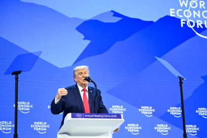 President Donald Trump speaking at the World Economic Forum in Davos, Switzerland