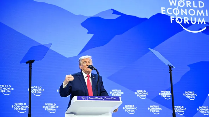 President Donald Trump speaking at the World Economic Forum in Davos, Switzerland