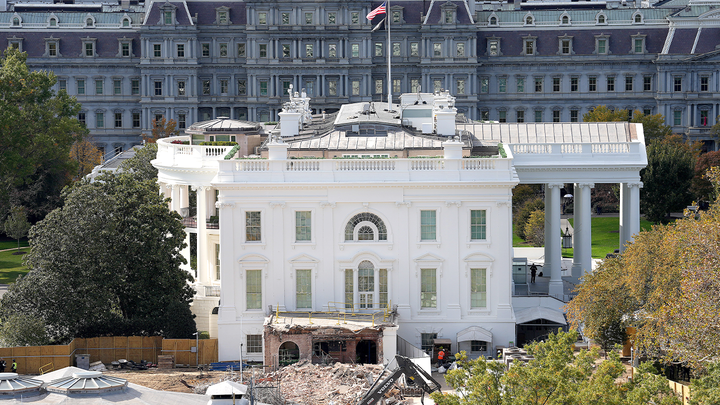 White House East Wing demolition site as officials explain structural damage and plans for a new ballroom