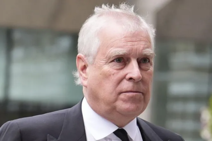 Andrew Mountbatten-Windsor at official event with text overlay about trade envoy investigation