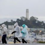 Flooded California street during heavy rainfall