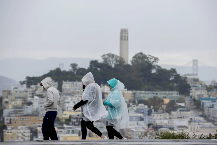 Flooded California street during heavy rainfall