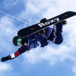 Chloe Kim competing in women’s snowboard halfpipe at the Winter Olympics