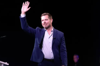 Rep. Eric Swalwell during campaign event amid controversy over CCP linked donation