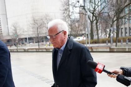 Frank Stronach arriving at Toronto courthouse for sexual assault trial