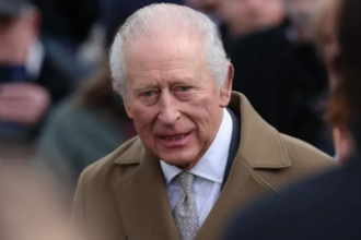 King Charles speaking to media outside Buckingham Palace