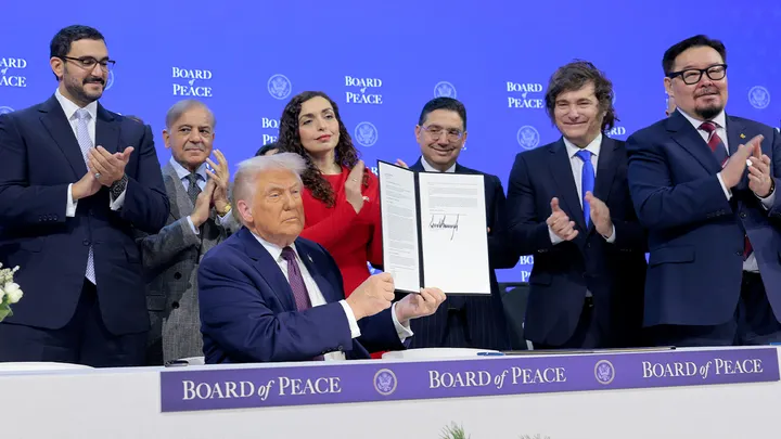 Netanyahu signing Board of Peace agreement in Washington
